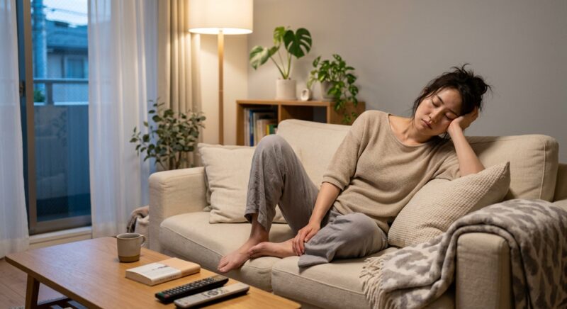帰宅後に体がだるく動けない女性