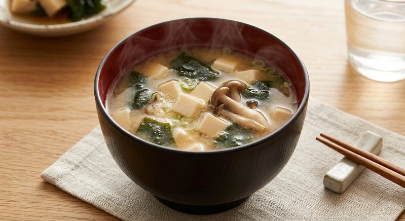 豆腐、きのこ、わかめのみそ汁