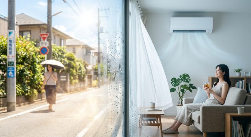 暑い夏の日、外と室内の温度差