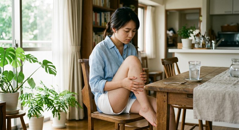 足のむくみを気にしている女性