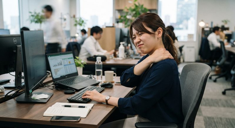 仕事中に肩こりを感じる女性
