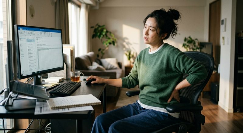 座りっぱなしで運動不足を感じている女性