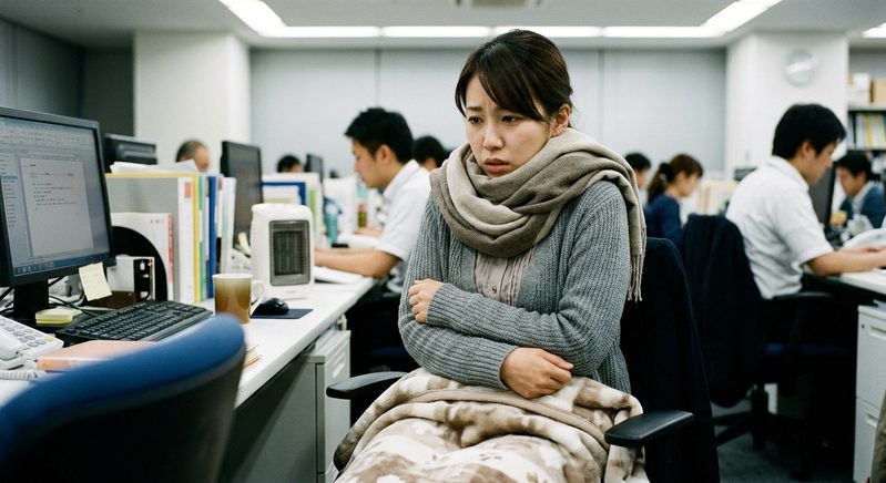 オフィスで冷えを感じている女性