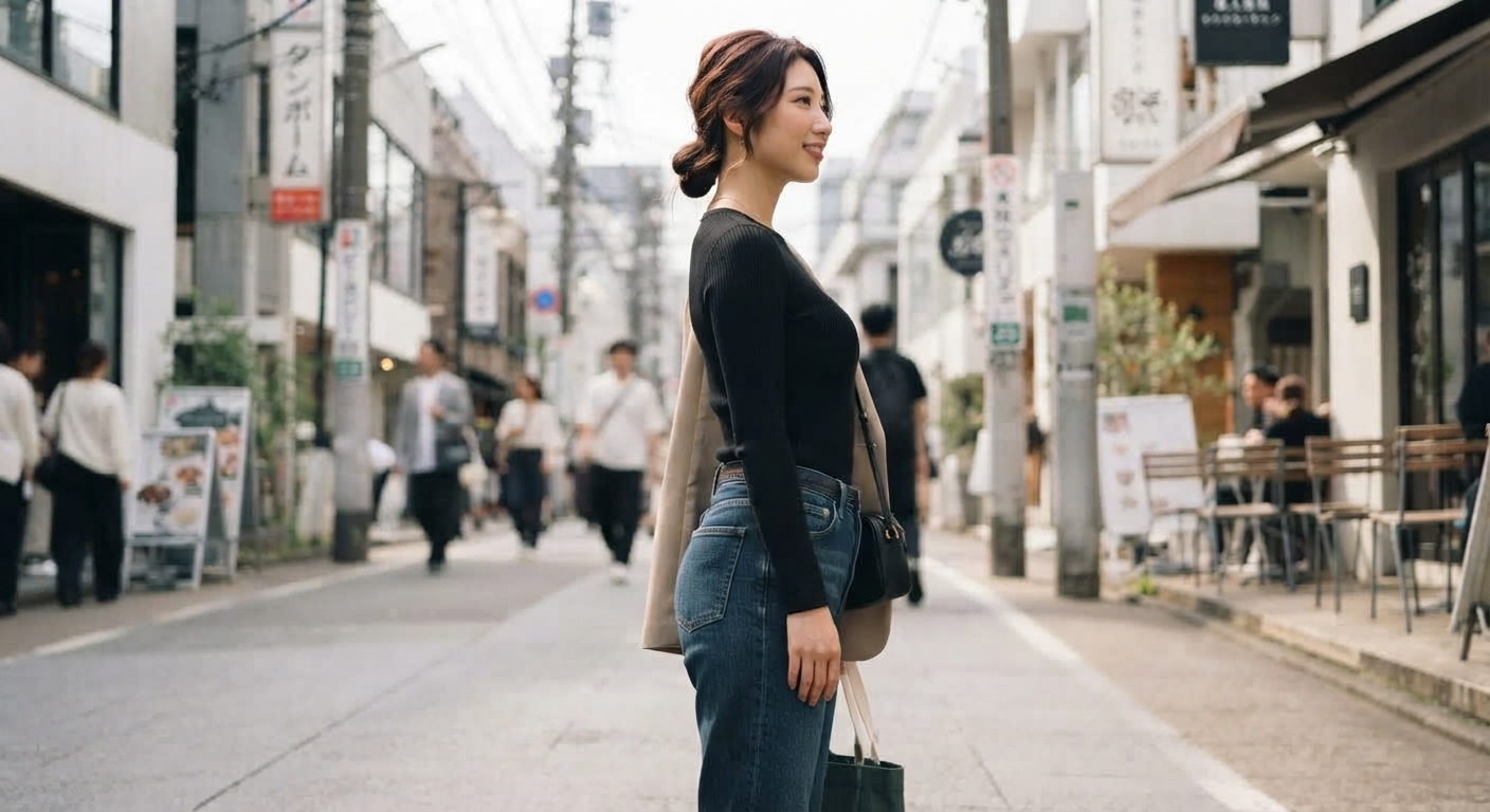 お尻がキュッと上がっているが反り腰の女性