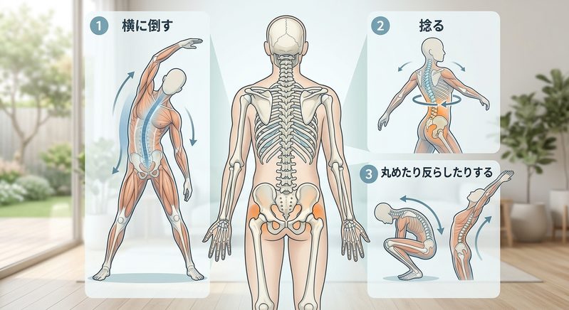 背骨の3方向の動きの説明