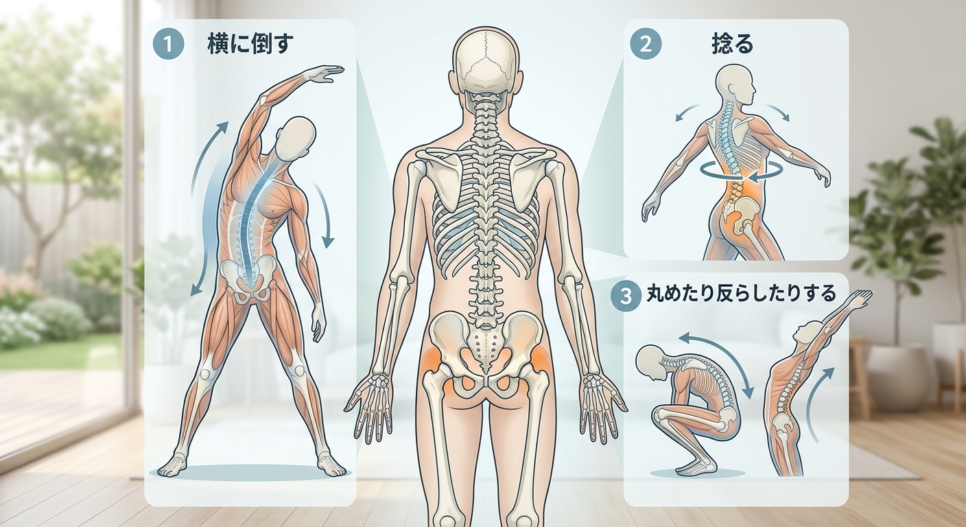 背骨の３方向の動きの図