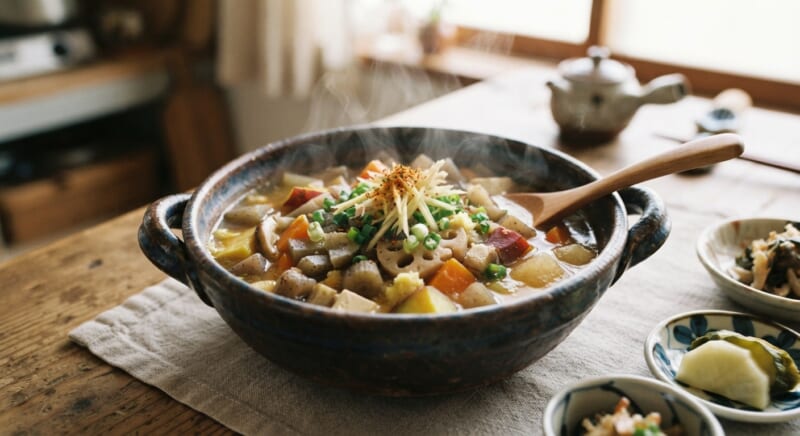 しょうがや根菜がたくさん入ったスープ