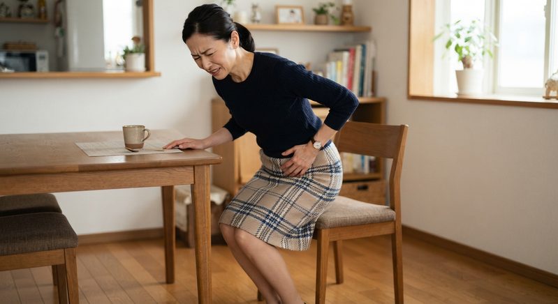 立ち上がる時に股関節に痛みを感じる女性